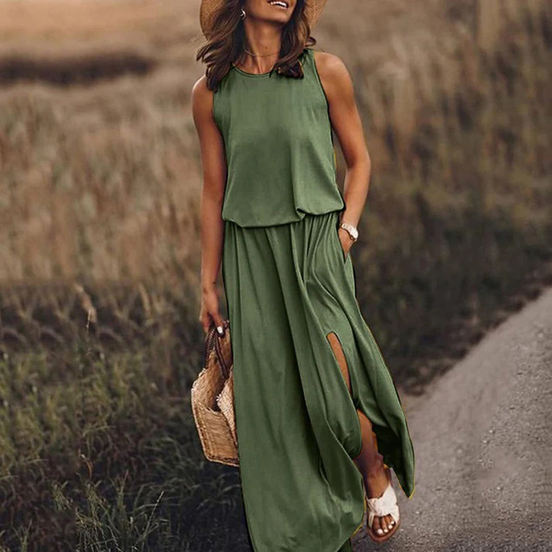 Casual Maxi Dress Sleeveless Split Design with Pockets - Product example