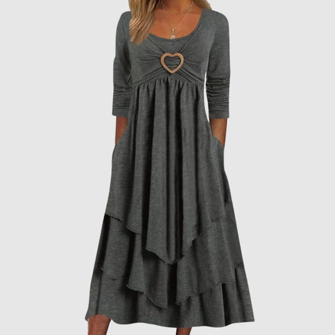 Casual Maxi Dress Heart Buckle Layered Design - Product detail 7