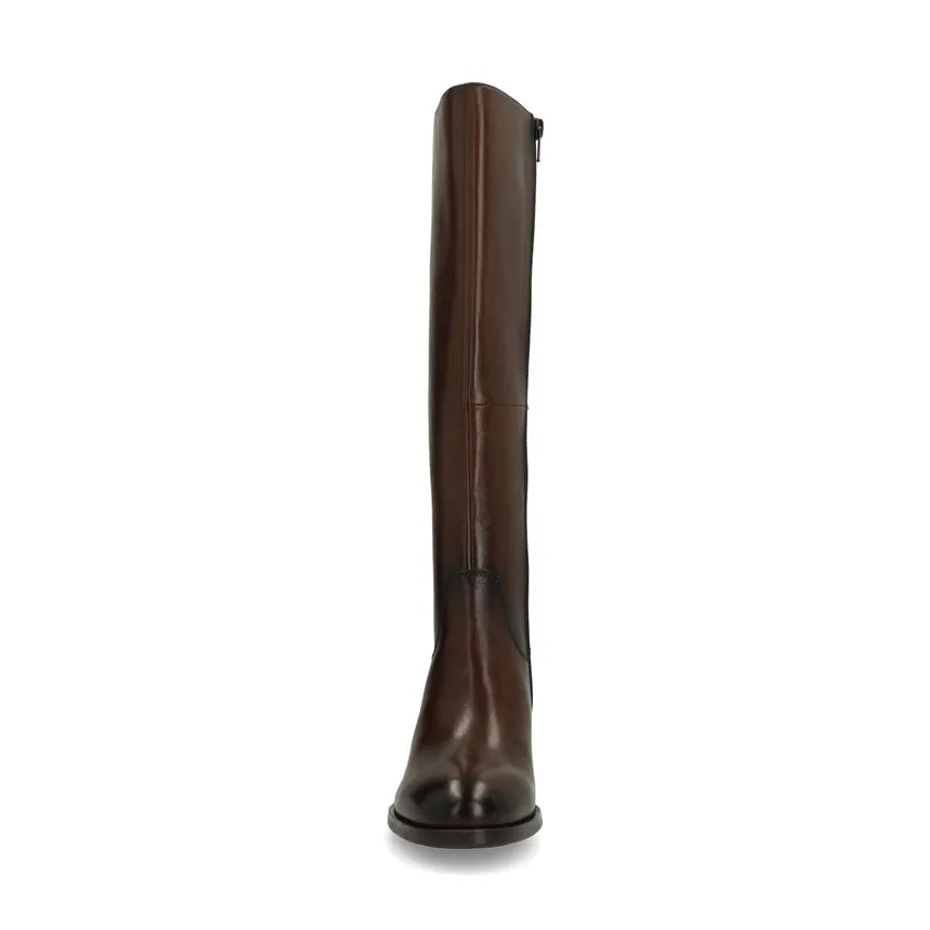 Classic Leather Knee Boots Dark Brown Block Heel Design - Detailed view