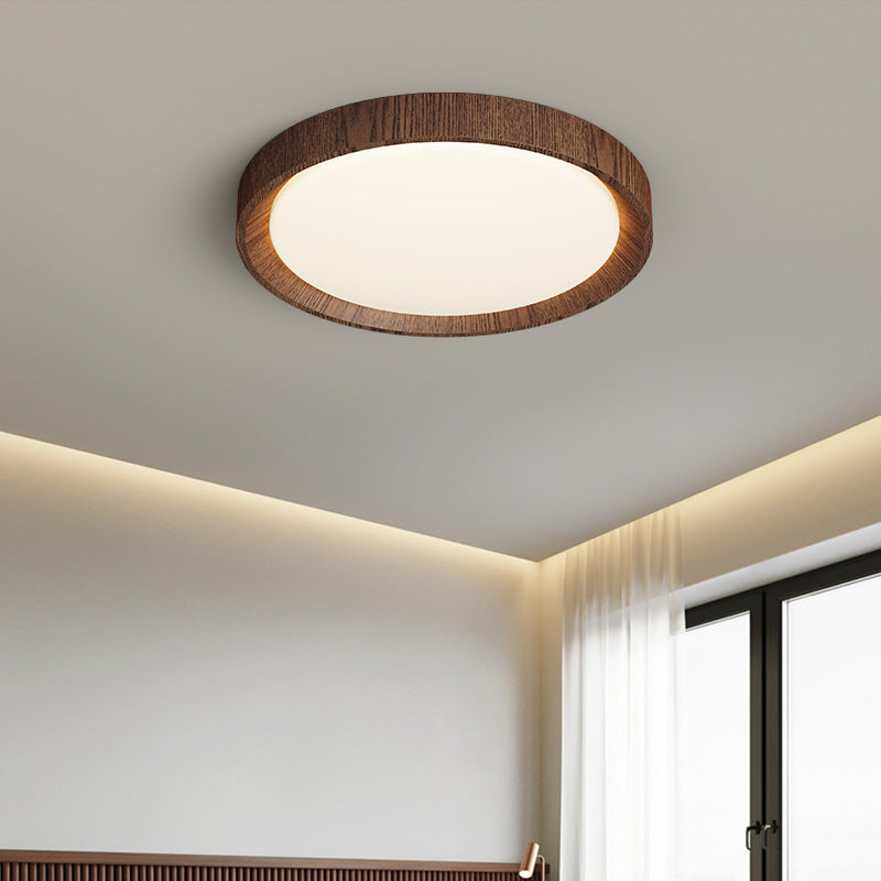 Modern Wood Ceiling Light Round LED Panel with Oak Frame - Detailed view