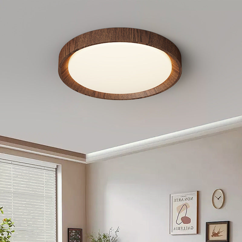 Modern Wood Ceiling Light Round LED Panel with Oak Frame - Product example