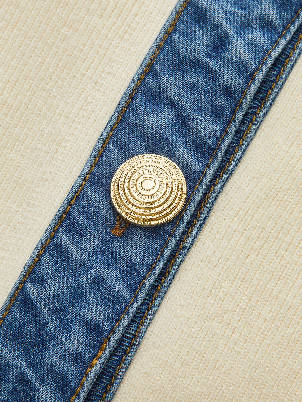 Denim Collar Knit Top V-Neck Metal Button Cardigan - Detailed view