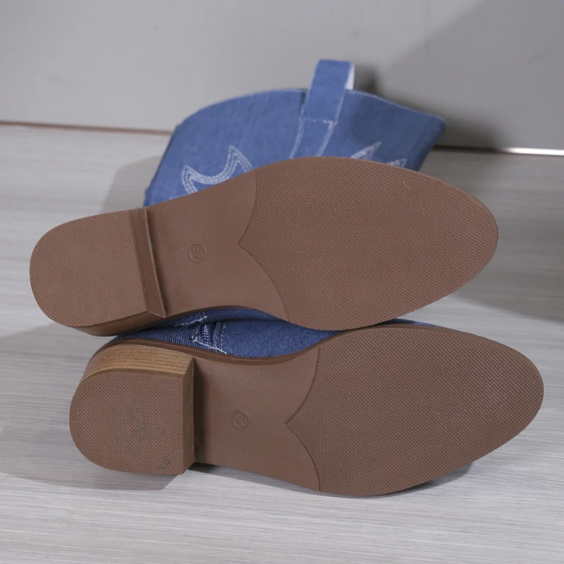 Western Denim Boots  Classic Embroidered Cowgirl Design - Product example