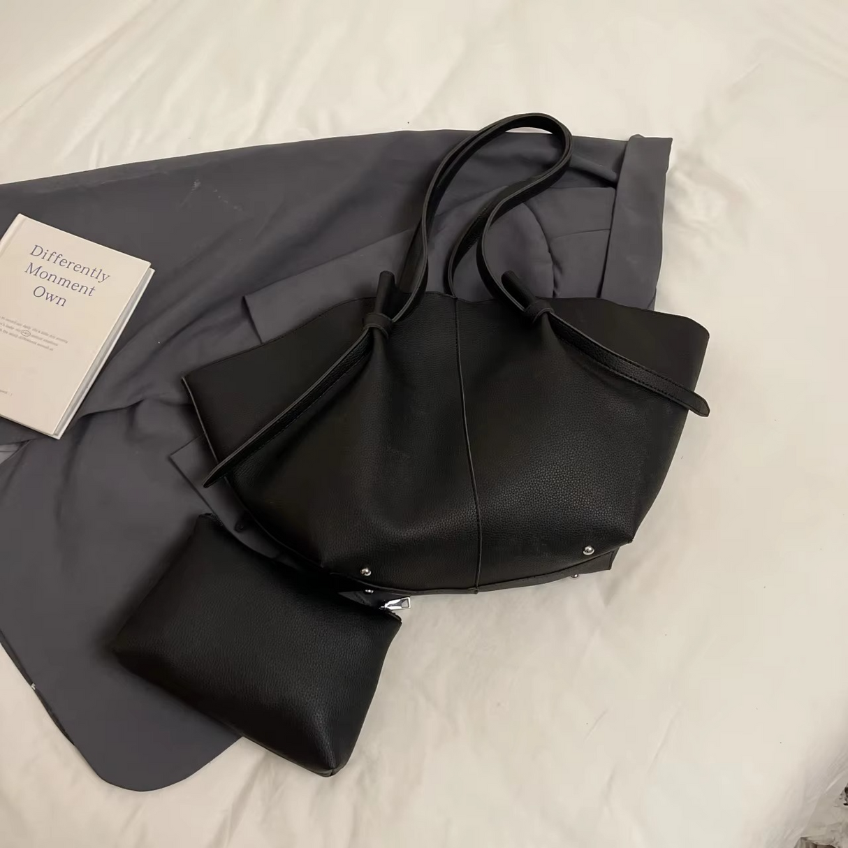 Minimalist Leather Tote Bag Double Compartment Design - Product example