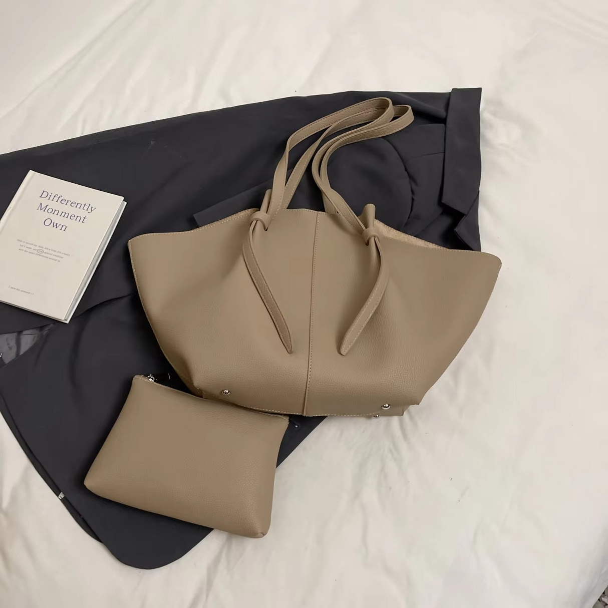 Minimalist Leather Tote Bag Double Compartment Design - Product detail 4