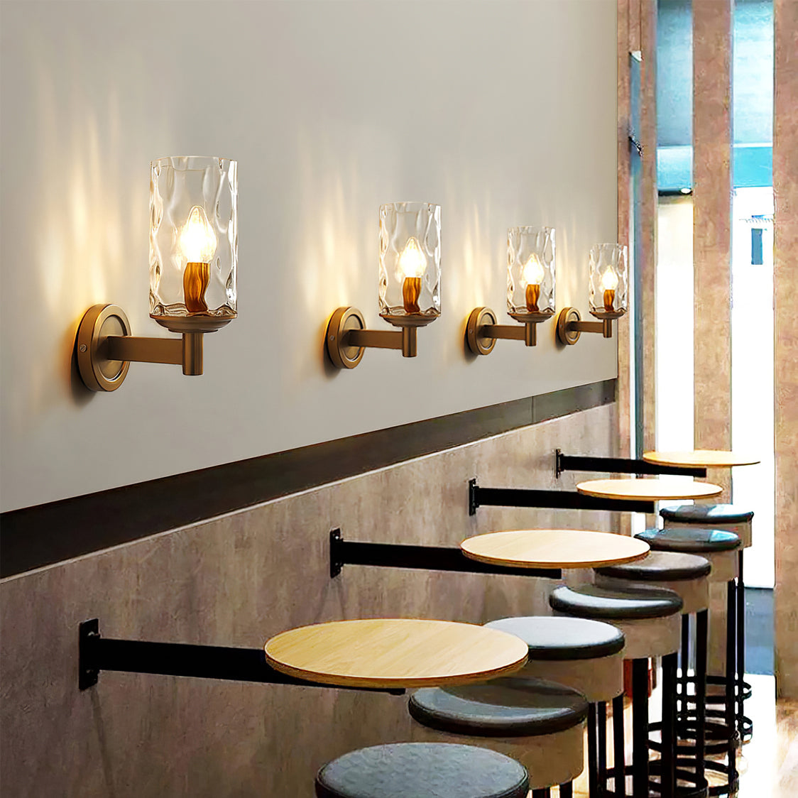 Modern Glass Wall Light Textured Crystal Shade with Brass Finish - Detailed view