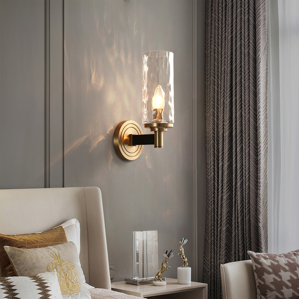 Modern Glass Wall Light Textured Crystal Shade with Brass Finish - Product example