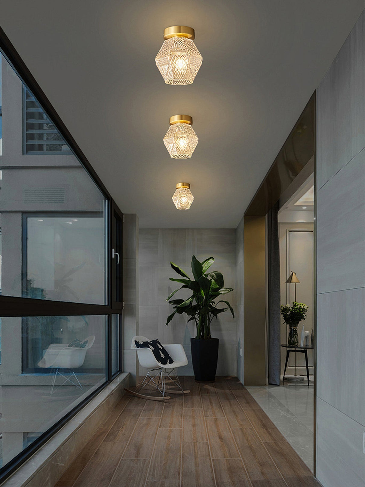 Art Deco Ceiling Light Diamond-Cut Glass Brass Design - Product detail 8