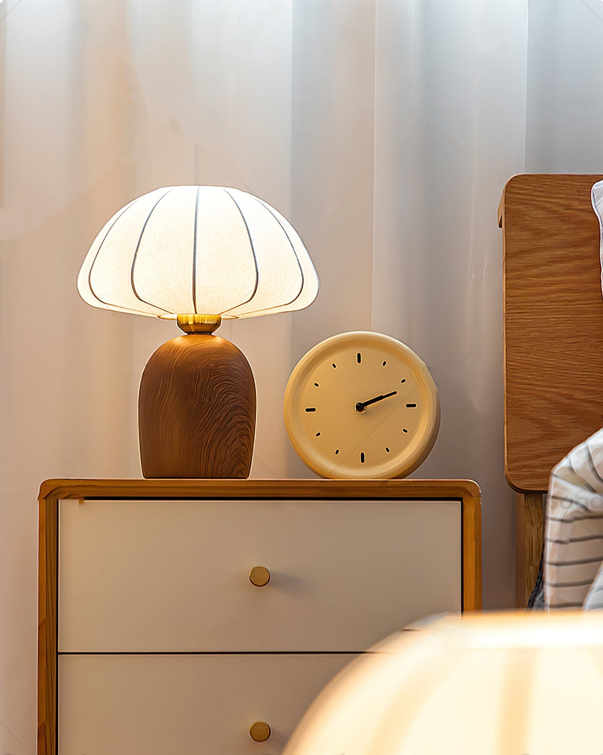 Modern Table Lamp Walnut Base White Fabric Shade - Product detail 6