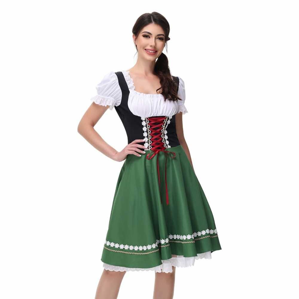 Traditional Dirndl Dress  Bavarian Green with Lace Trim - Product detail 4
