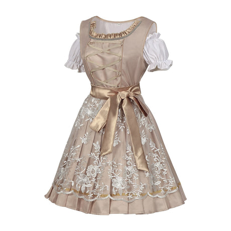 Traditional Dirndl Dress  Sage Green Brocade with Gold Trim - Product detail 8
