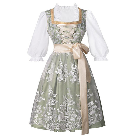 Traditional Dirndl Dress  Sage Green Brocade with Gold Trim - Product detail 10