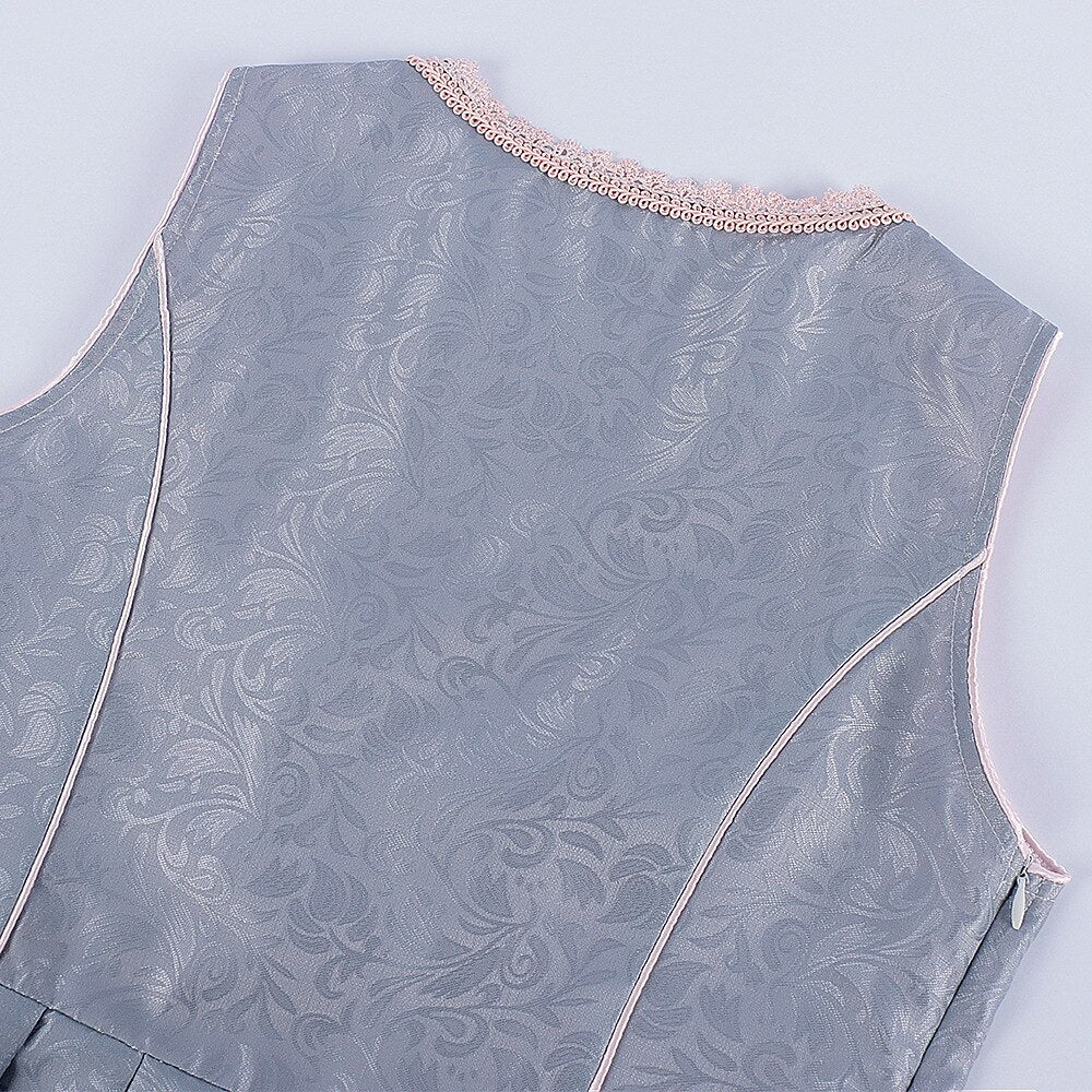 Traditional Dirndl Dress Grey Floral Lace with Pink Satin Accents - Product detail 7