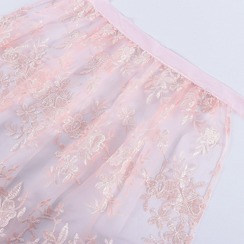 Traditional Dirndl Dress Grey Floral Lace with Pink Satin Accents - Product detail 9