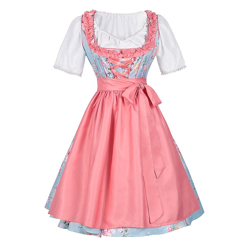Traditional Dirndl Dress  Floral Pattern with Pink Apron Set - Product showcase