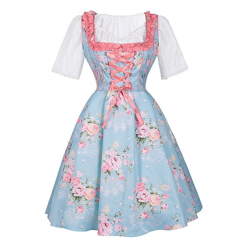 Traditional Dirndl Dress  Floral Pattern with Pink Apron Set - Product example