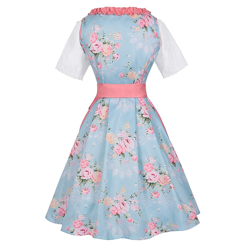 Traditional Dirndl Dress  Floral Pattern with Pink Apron Set - Product detail 5