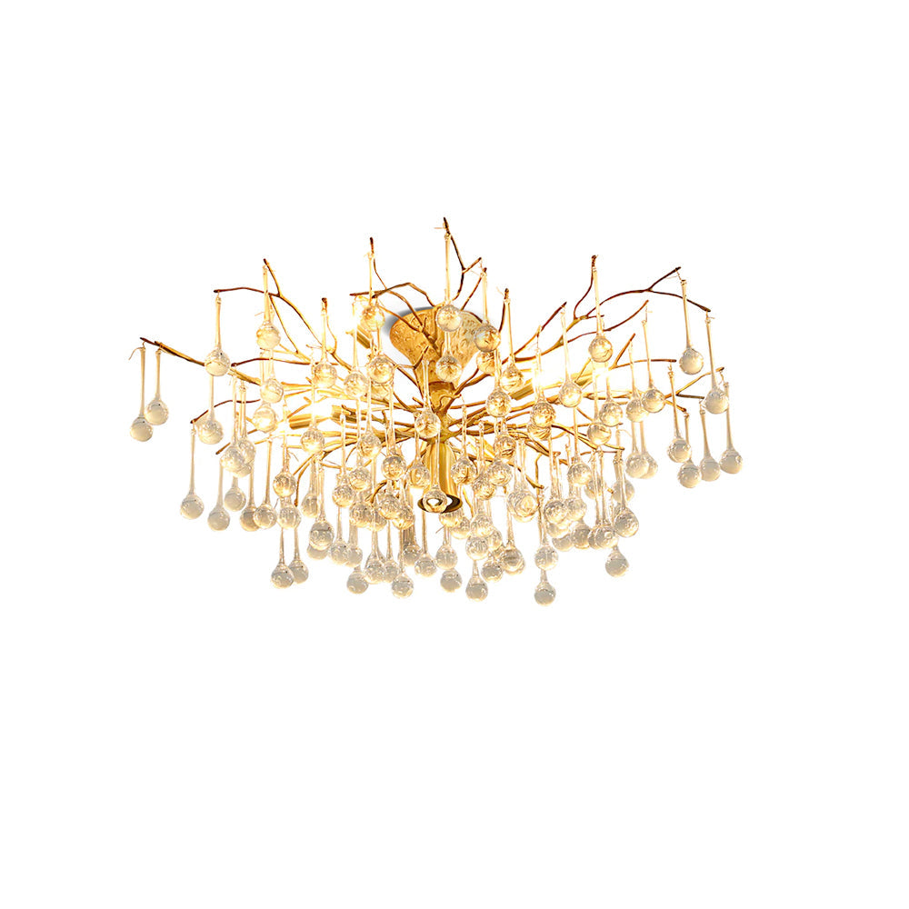 Crystal Glass Ceiling Light Brass Frame with Droplet Pendants - Product detail 18