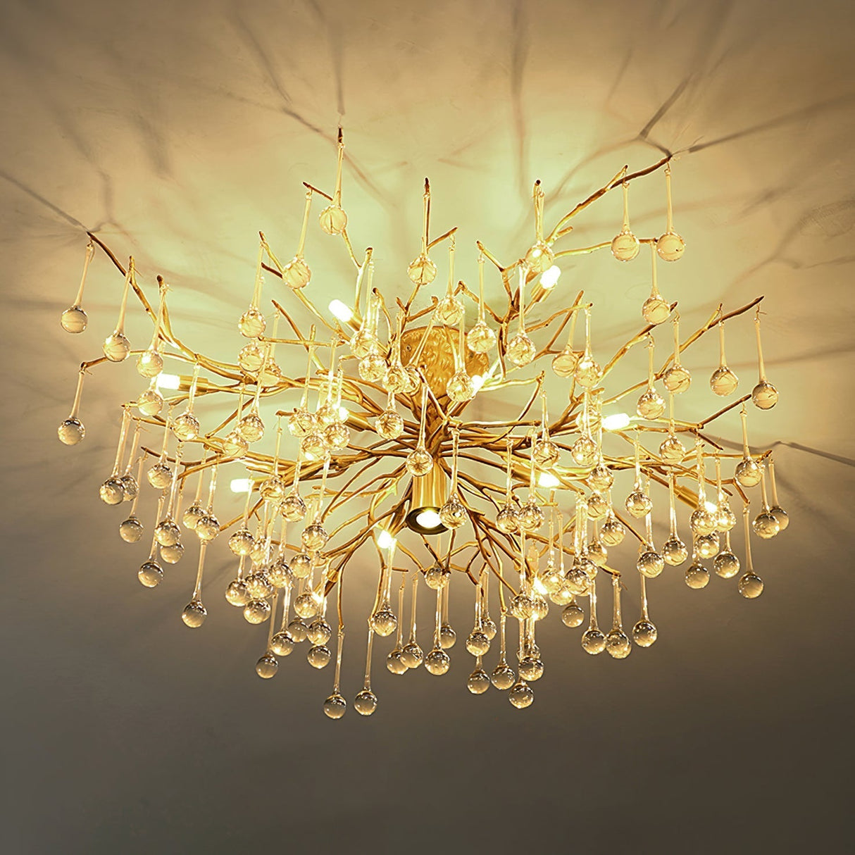 Crystal Glass Ceiling Light Brass Frame with Droplet Pendants - Product detail 9