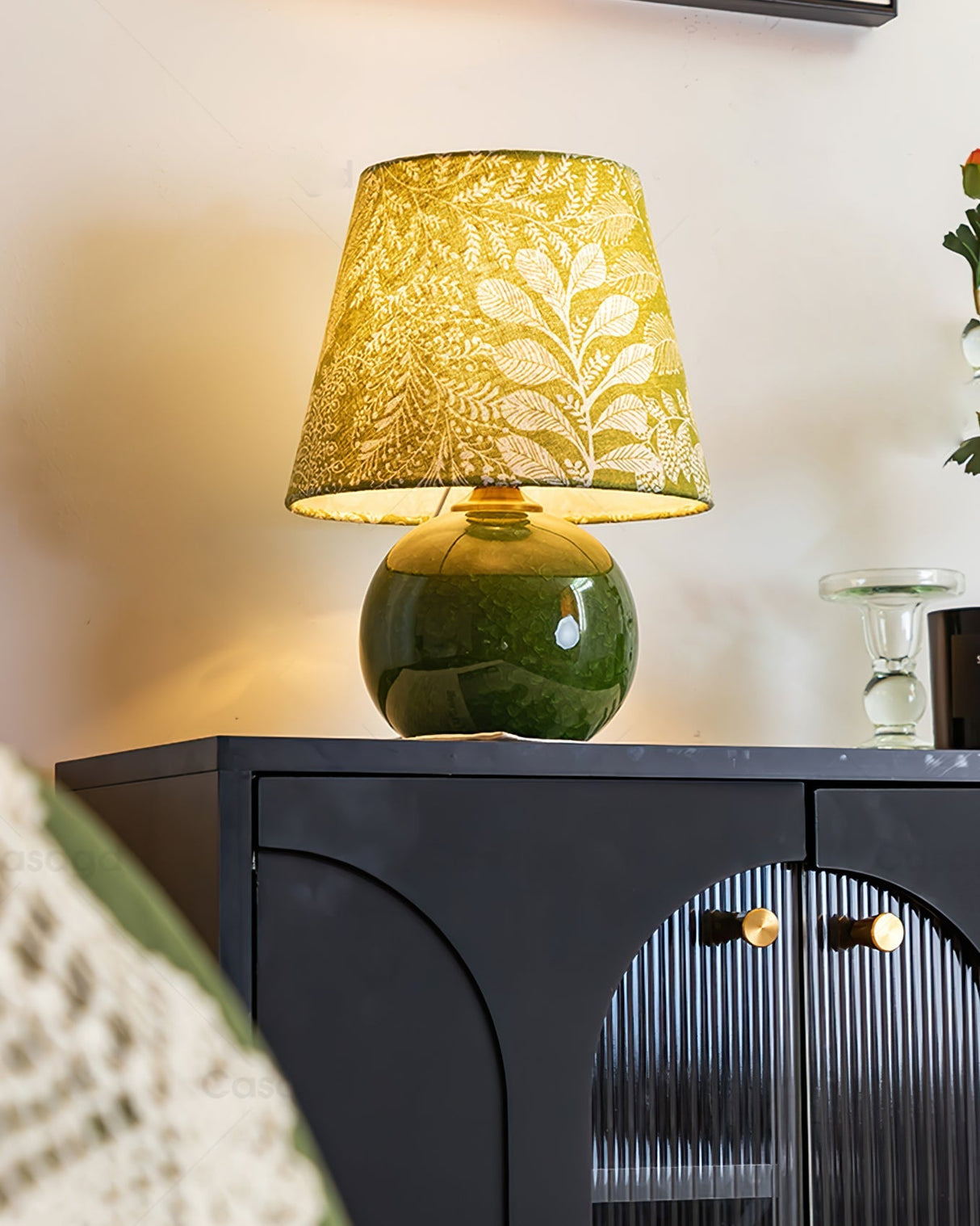 Botanical Table Lamp Green Ceramic Base With Leaf Pattern Shade - Product detail 7