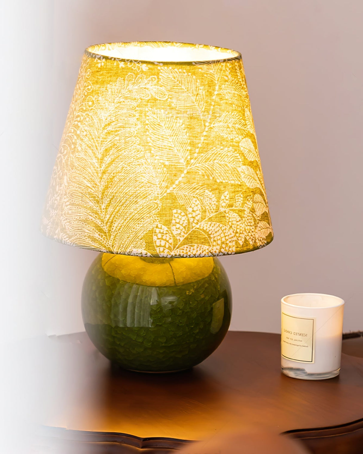 Botanical Table Lamp Green Ceramic Base With Leaf Pattern Shade - Product detail 8
