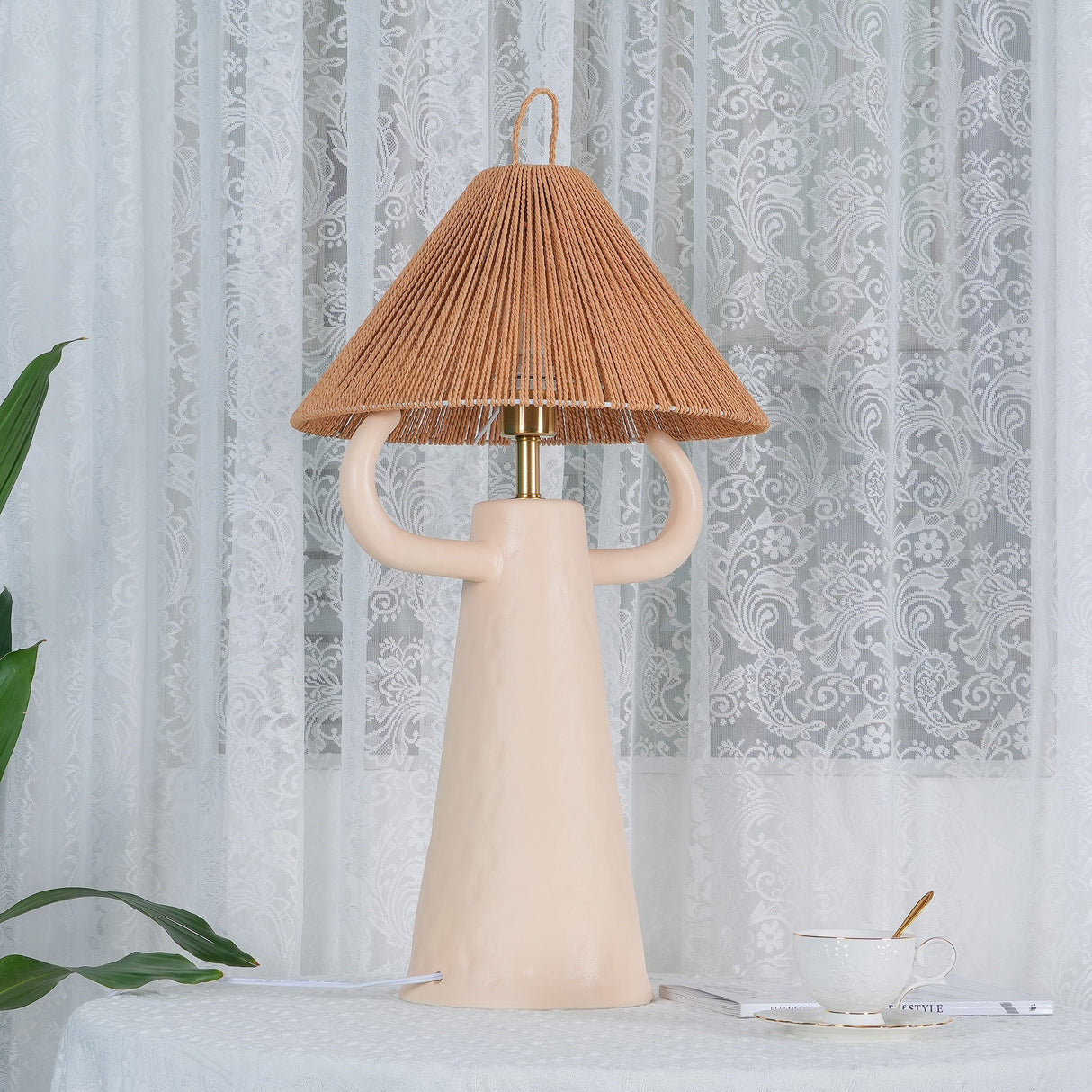 Ceramic Table Lamp Raffia Shade Natural Design - Product detail 25
