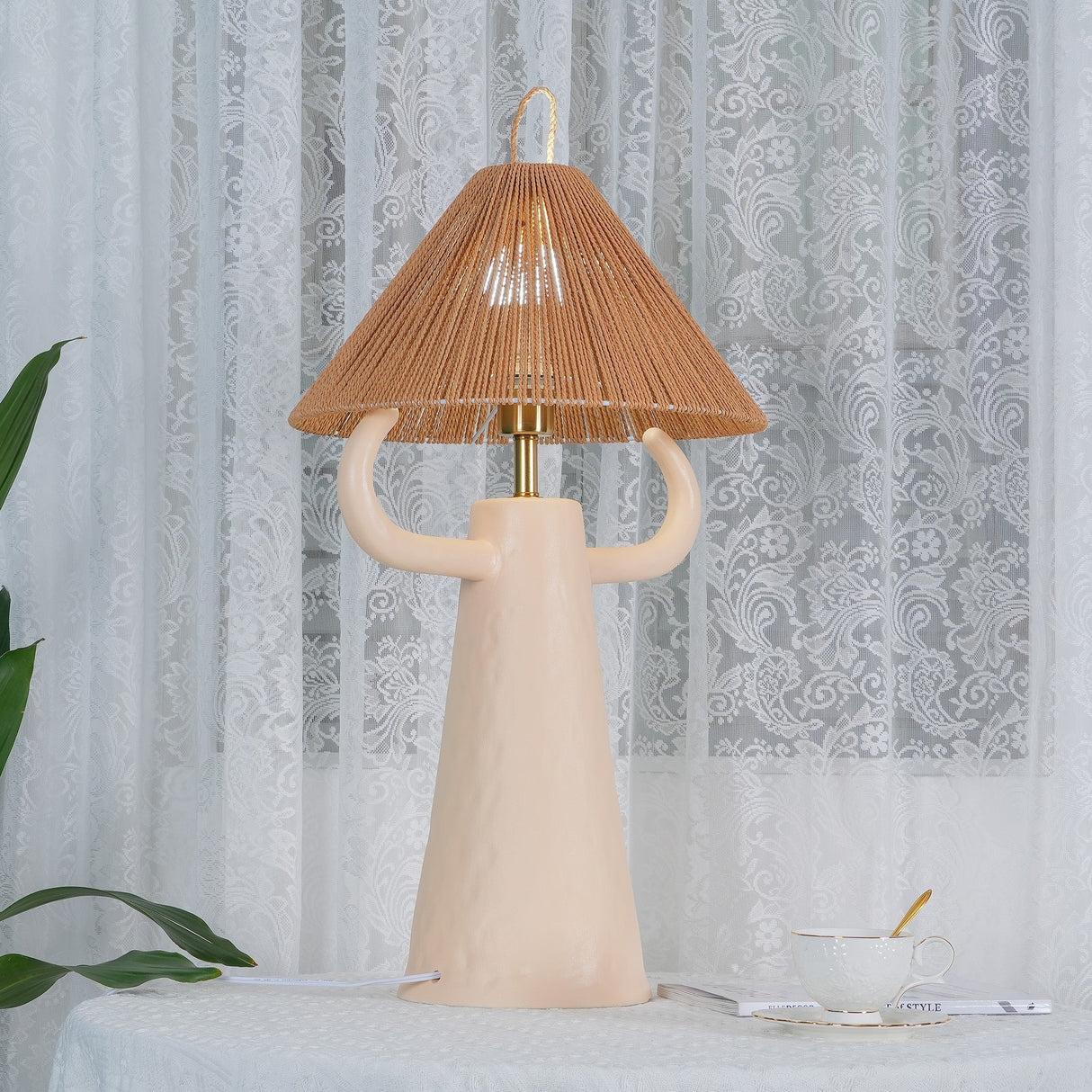 Ceramic Table Lamp Raffia Shade Natural Design - Product detail 20