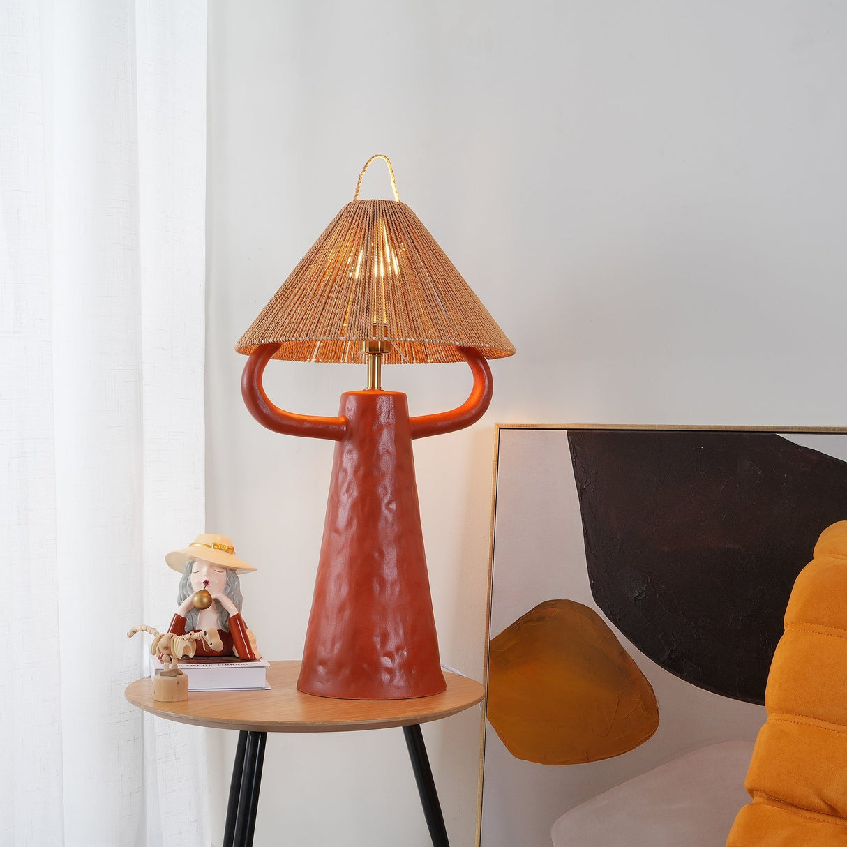 Ceramic Table Lamp Raffia Shade Natural Design - Product detail 5