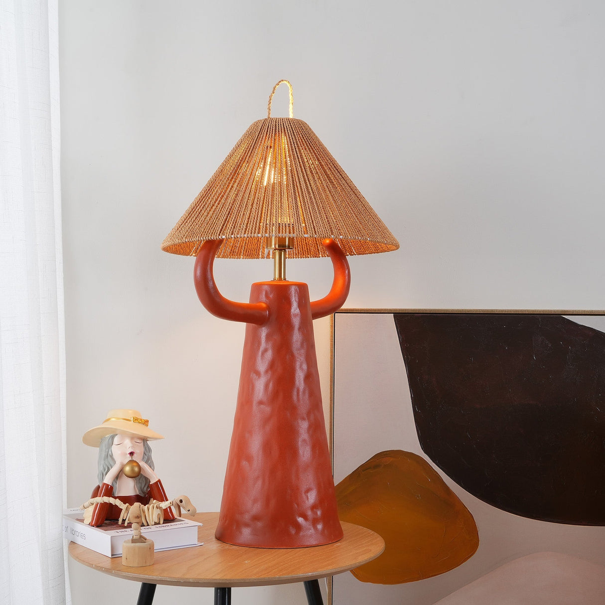 Ceramic Table Lamp Raffia Shade Natural Design - Product detail 4