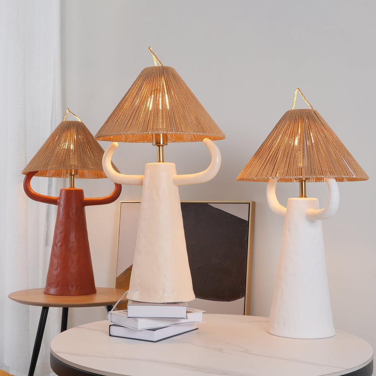 Ceramic Table Lamp Raffia Shade Natural Design - Product example