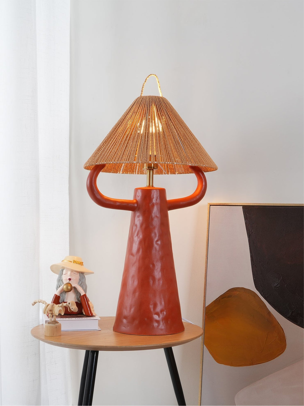 Ceramic Table Lamp Raffia Shade Natural Design - Product detail 6