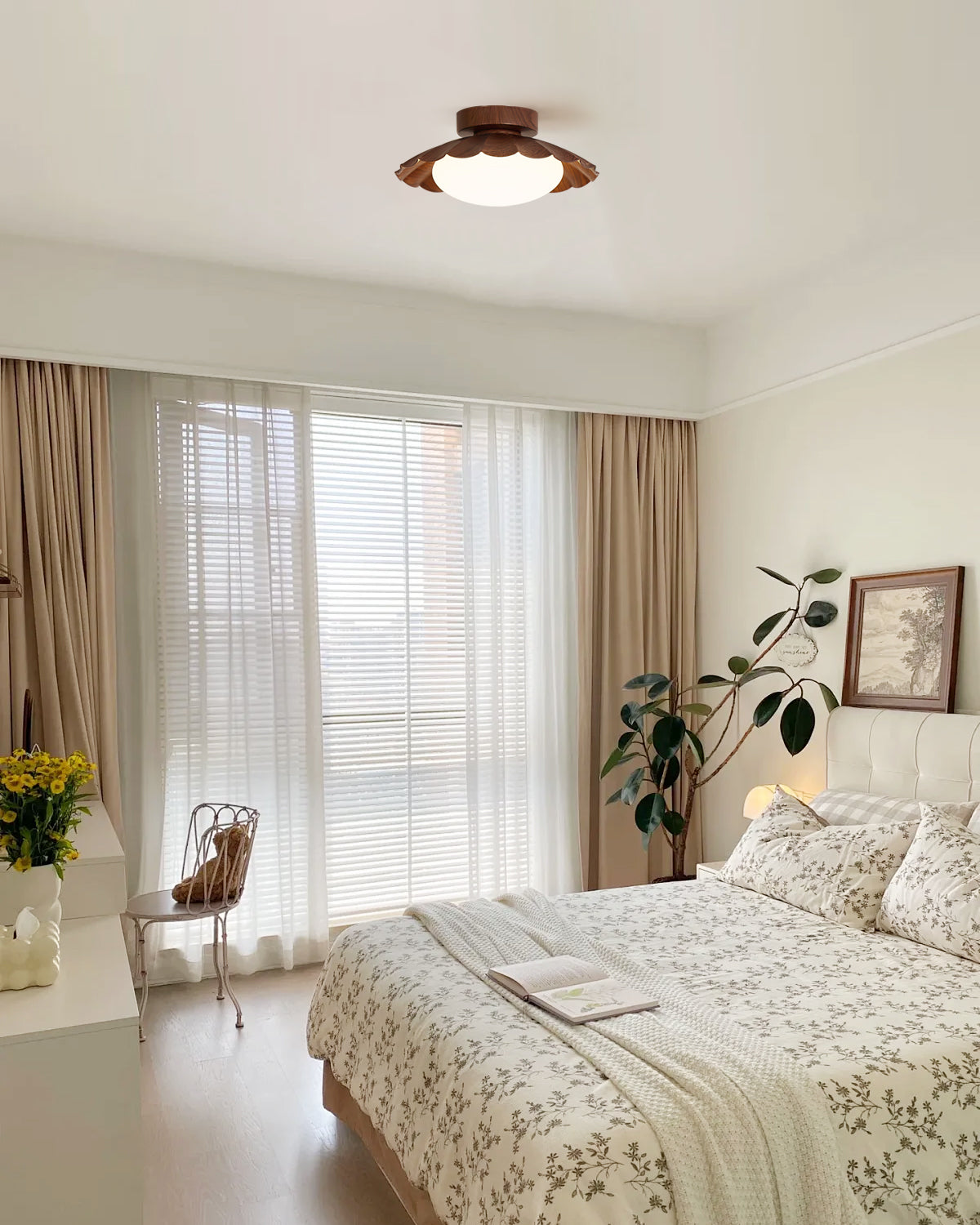 Modern Ceiling Light Floral Petal Design With Walnut Accent - Product detail 10