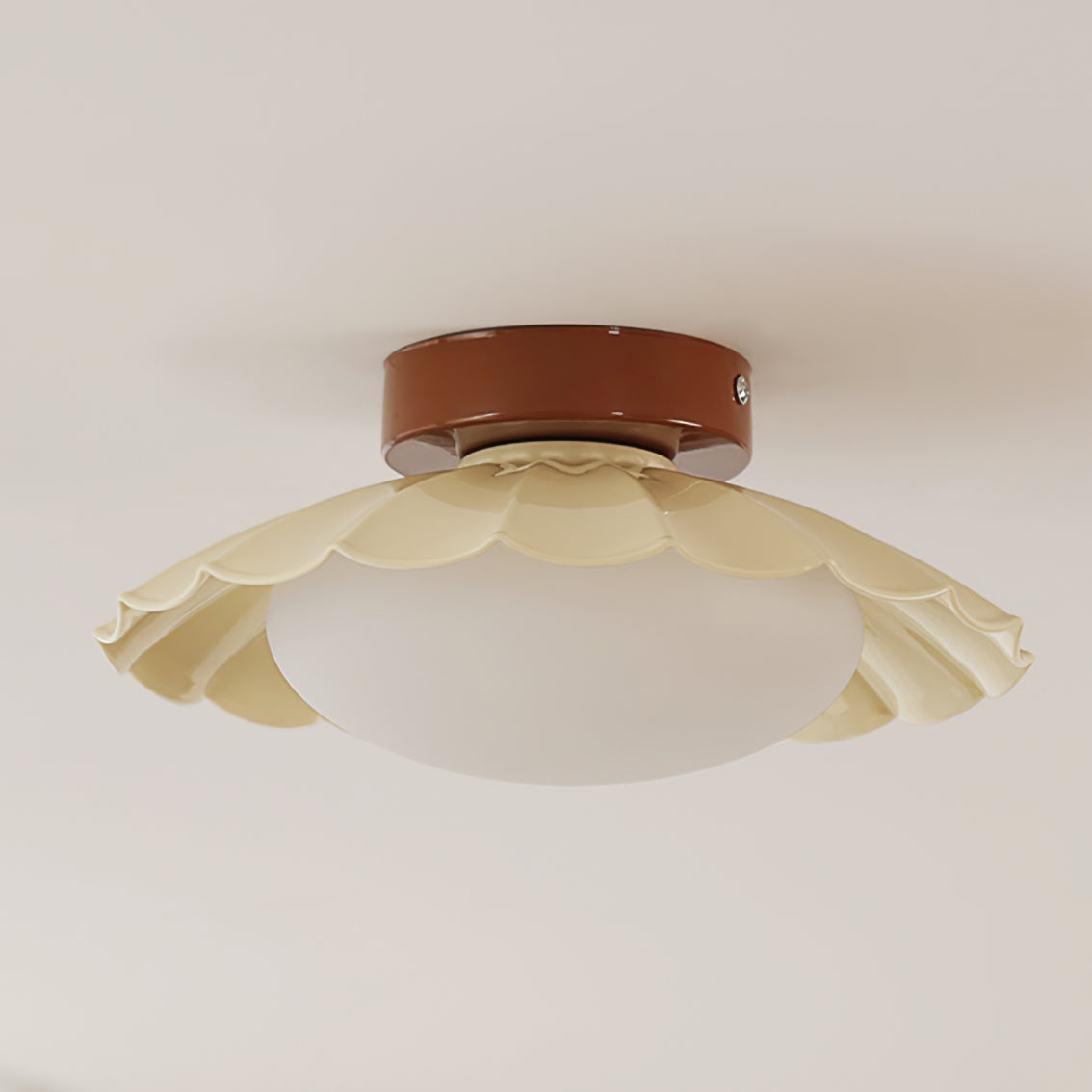 Modern Ceiling Light Floral Petal Design With Walnut Accent - Detailed view