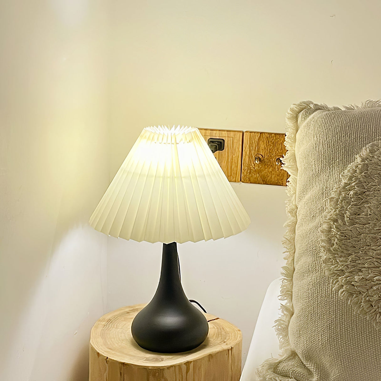 Modern Table Lamp Black Base With Pleated Shade - Detailed view