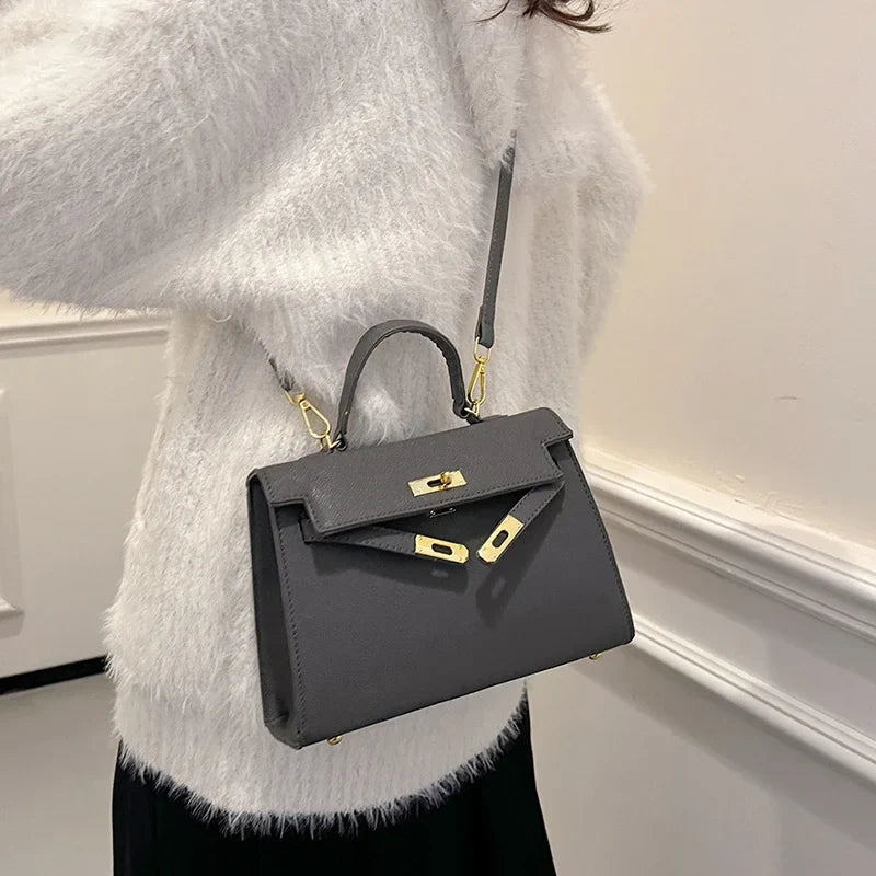 Luxury Leather Mini Bag  Structured Orange Design With Gold Hardware - Detailed view