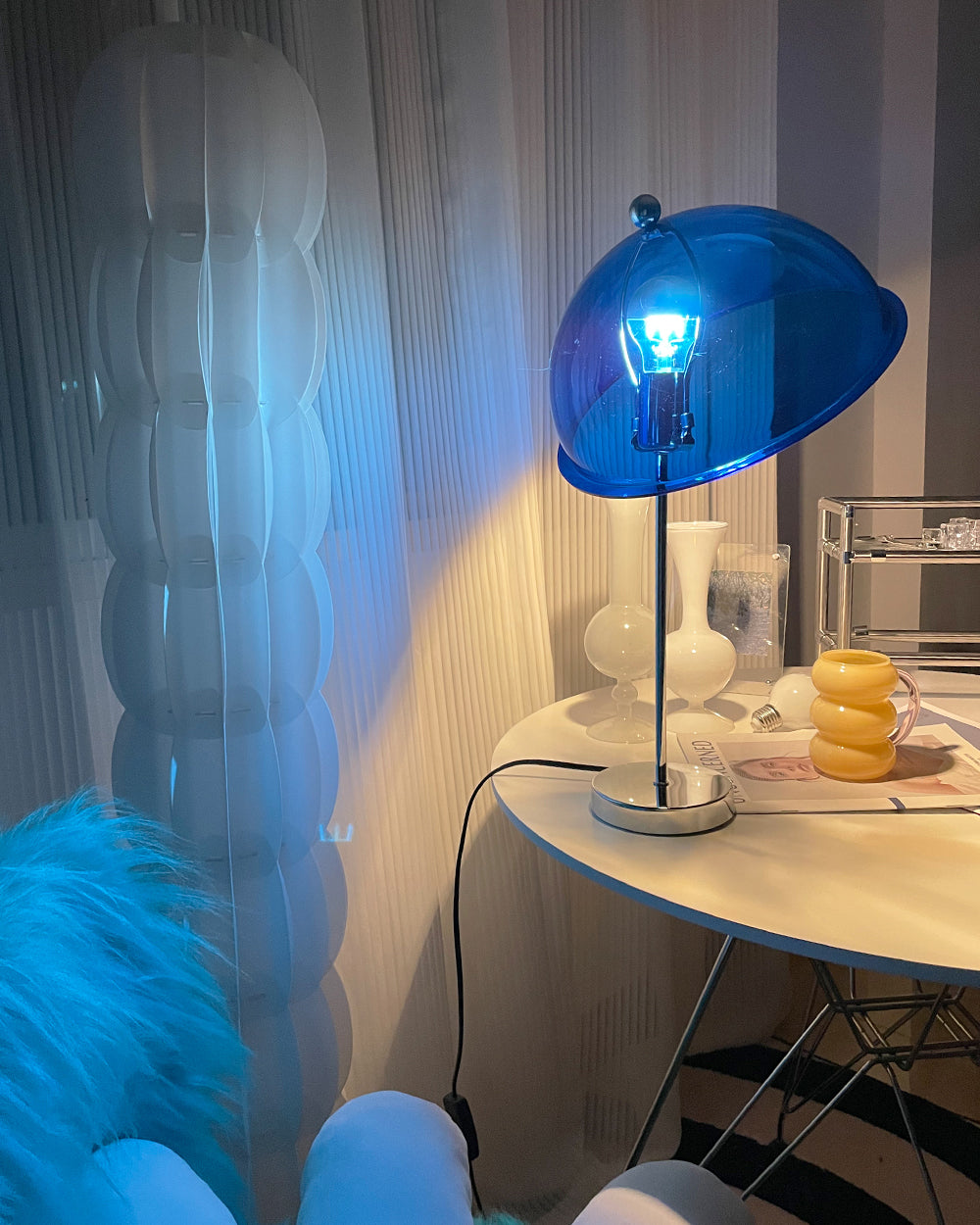Modern Table Lamp Aqua Dome Shade With Chrome Base - Product detail 19
