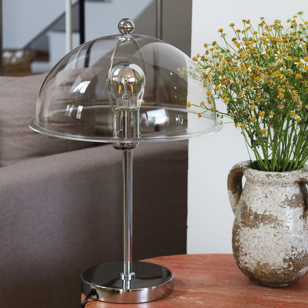 Modern Table Lamp Aqua Dome Shade With Chrome Base - Product detail 6