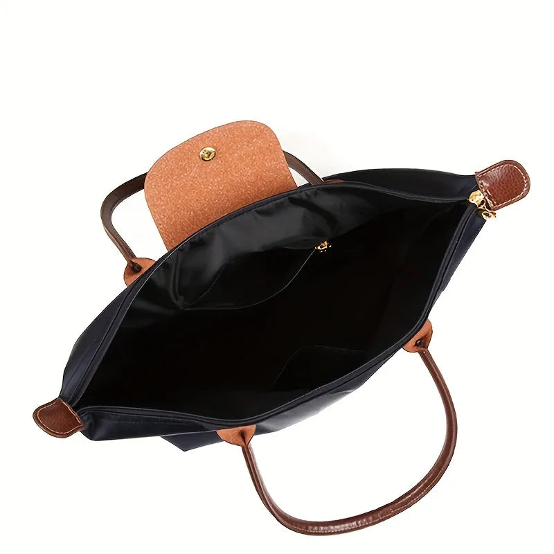 Classic Nylon Tote Bag  Brown Leather Trim With Gold Hardware - Product detail 7