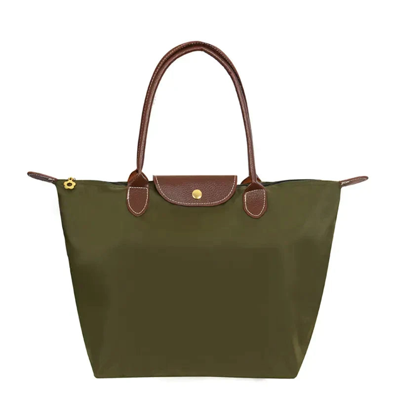 Classic Nylon Tote Bag  Brown Leather Trim With Gold Hardware - Product detail 9