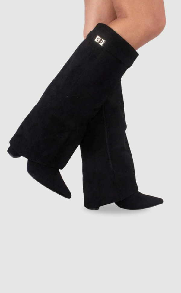 Classic Suede Knee High Boots  Black with Gold Hardware - Product showcase