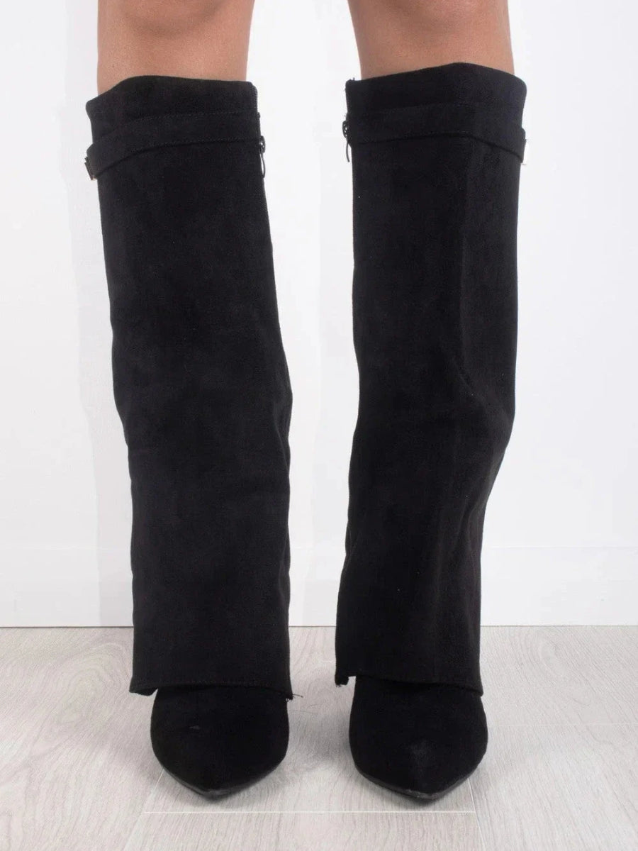Classic Suede Knee High Boots  Black with Gold Hardware - Product detail 5