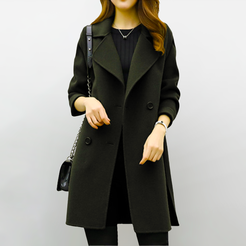 Classic Wool Blend Winter Coat Tailored Long Design - Detailed view