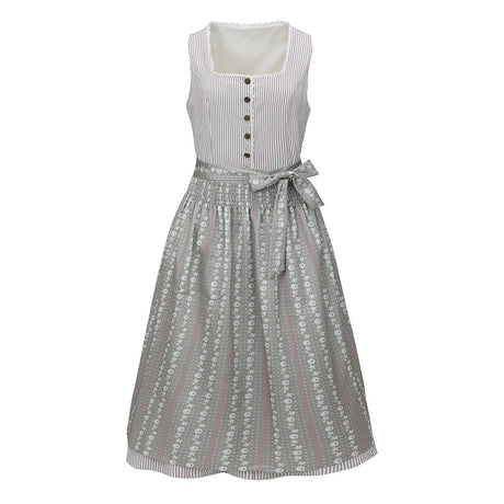 Traditional Dirndl Dress  Striped Bodice With Floral Skirt - Product showcase