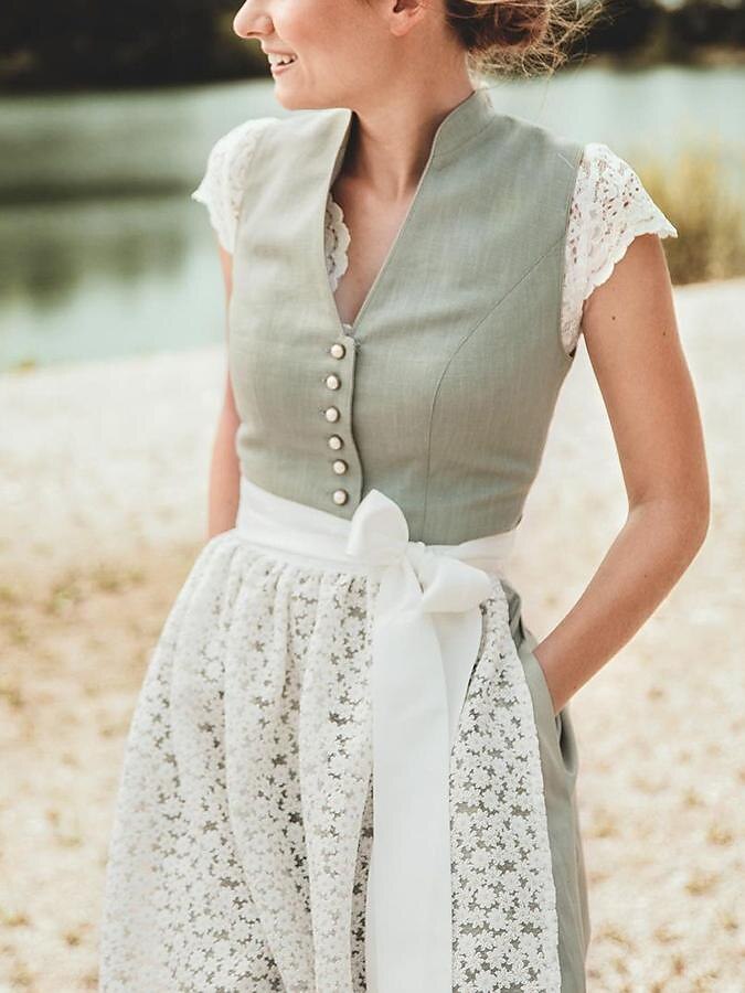 Traditional Dirndl Dress  Sage Green with Lace Apron - Product example