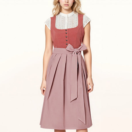 Traditional Dirndl Dress  Vintage Rose Cotton With Bow Apron - Product showcase