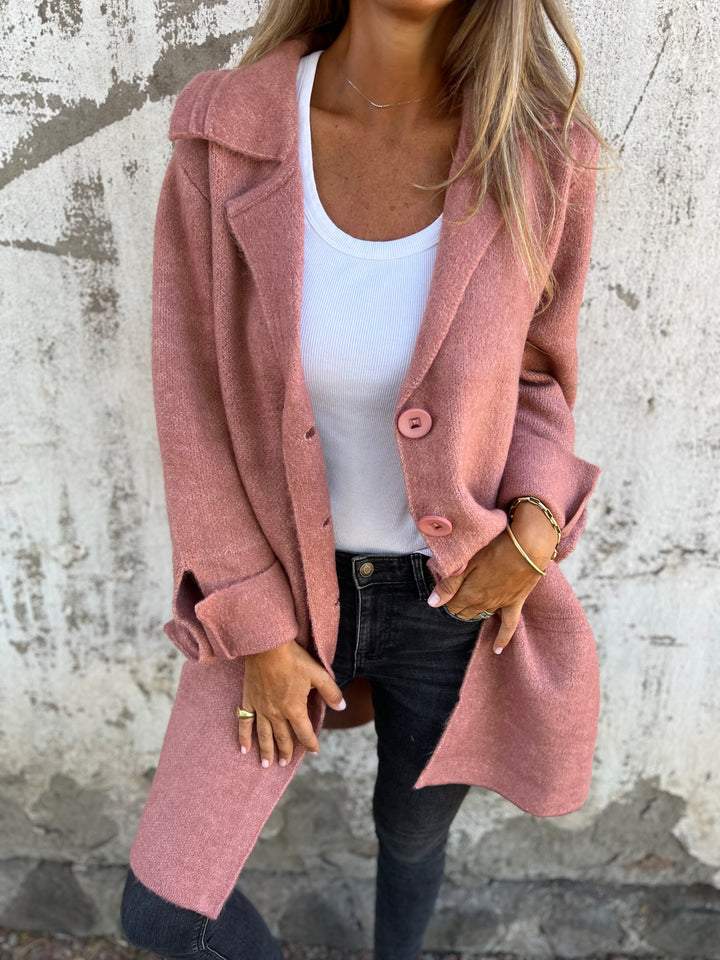 Wool Blend Long Coat Rose Pink Lapel Design - Product showcase
