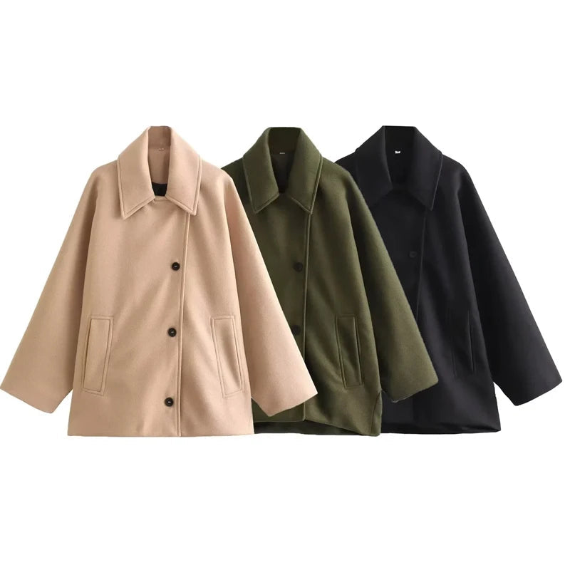 Oversized Winter Coat  Camel Wool Blend Button Front - Product detail 5