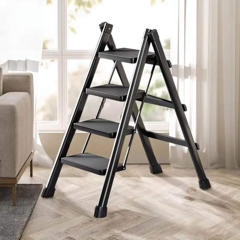 4-Step Folding Ladder Heavy Duty Black Steel Frame - Product showcase