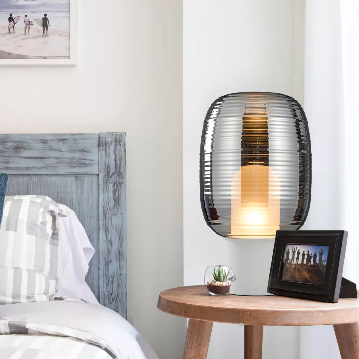 Modern Table Lamp Ribbed Glass Dome Design - Product example