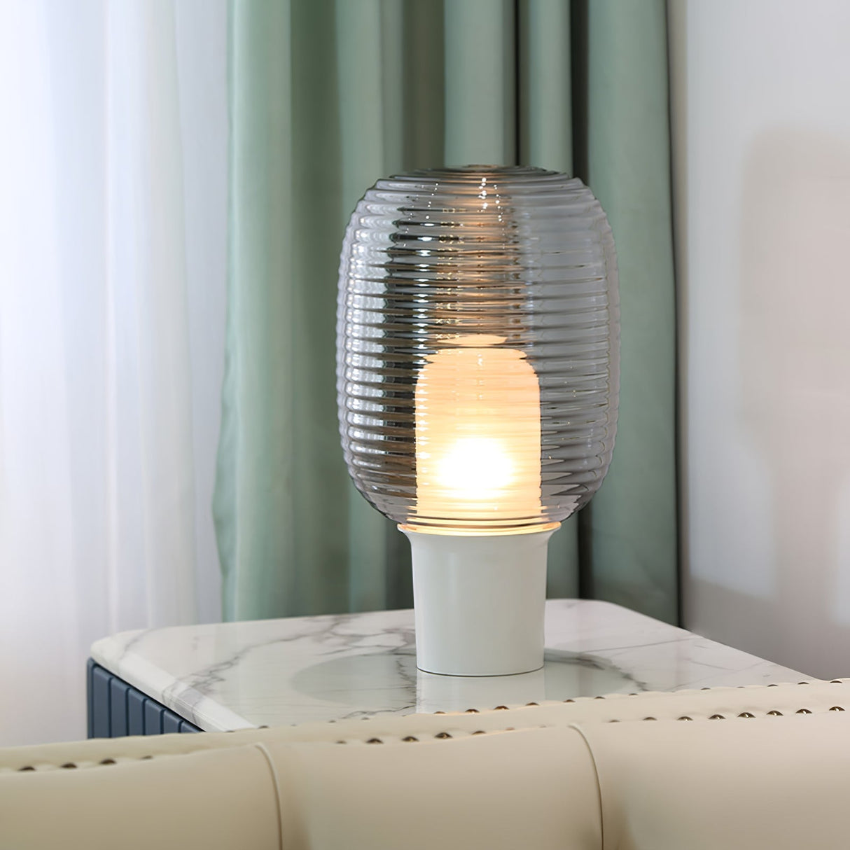 Modern Table Lamp Ribbed Glass Dome Design - Detailed view
